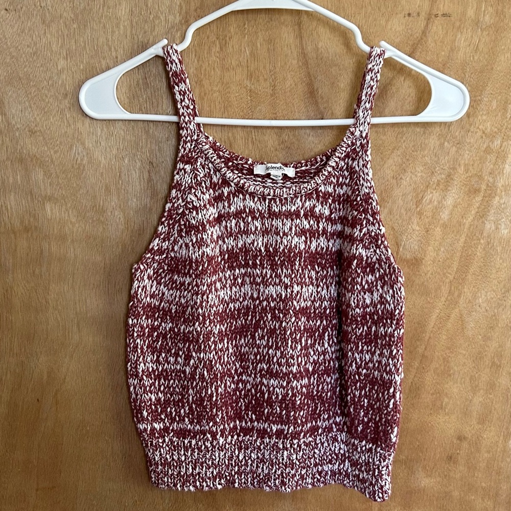 Splendid Red Ribbed Crop Tank Top